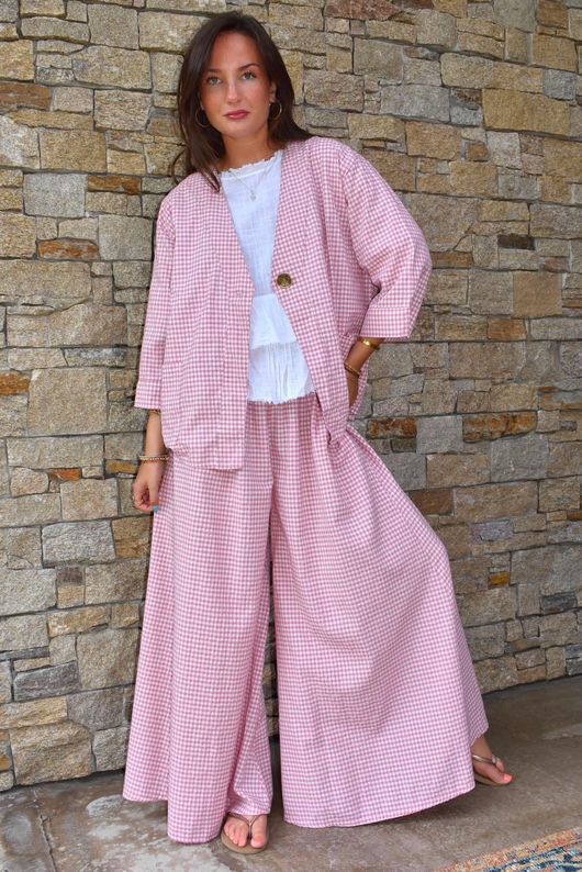 Arbi Gingham Palazzo Pant Indian Pink